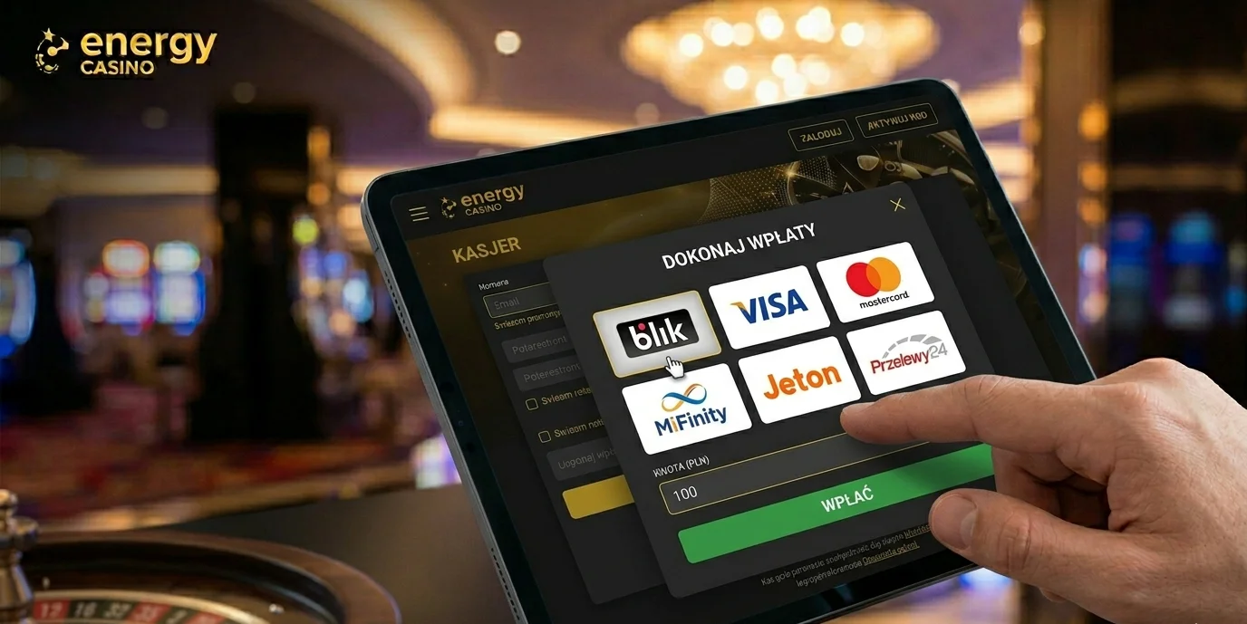 Sekcja kasy Energy Casino z metodami BLIK, Visa i Mastercard